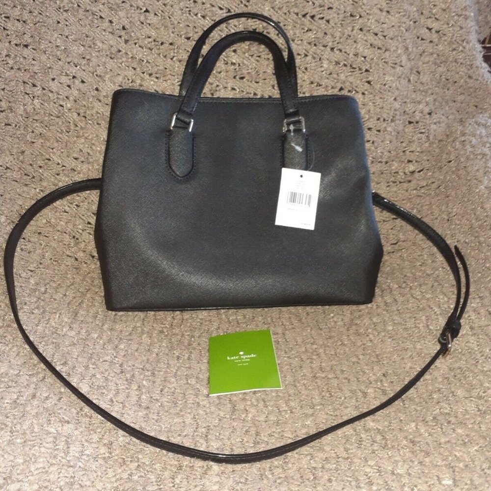 KATE SPADE-LAUREL WAY-EVANGELIE LEATHER SATCHEL/SHOULDER/XBODY-BLACK-NEW W/TAG